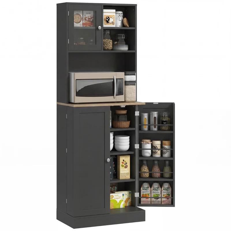 HOMCOM 66.5" Tall Kitchen Pantry Cabinet, Kitchen Hutch, Microwave Cabinet with Adjustable Shelves for Dining Room, Black
