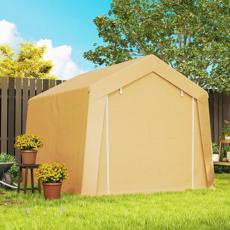 Outsunny 10' x 10' Outdoor Storage Shed Portable Garage with Roll-up Door for Motorcycle, Bike, Garden Tools, Beige