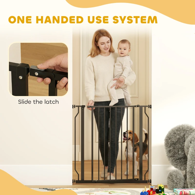 PawHut 30"- 34" Easy Install Pet Gate w/ Door & Double Locking System, Extra Wide Dog Gate for Stairs, Hallways, Black