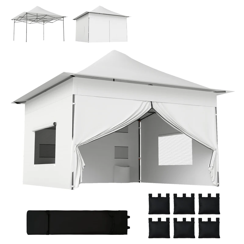 Outsunny 12 x 12 ft Pop Up Canopy Tent with Peak Top, UPF50+ 420D Outdoor Instant Canopy Shelter with Side Pockets, Silver
