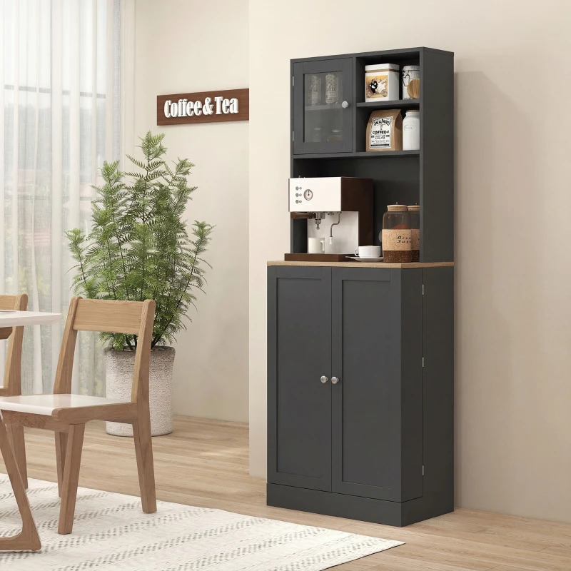 HOMCOM 66.5" Tall Kitchen Pantry Cabinet, Kitchen Hutch, Microwave Cabinet with Adjustable Shelves for Dining Room, Black