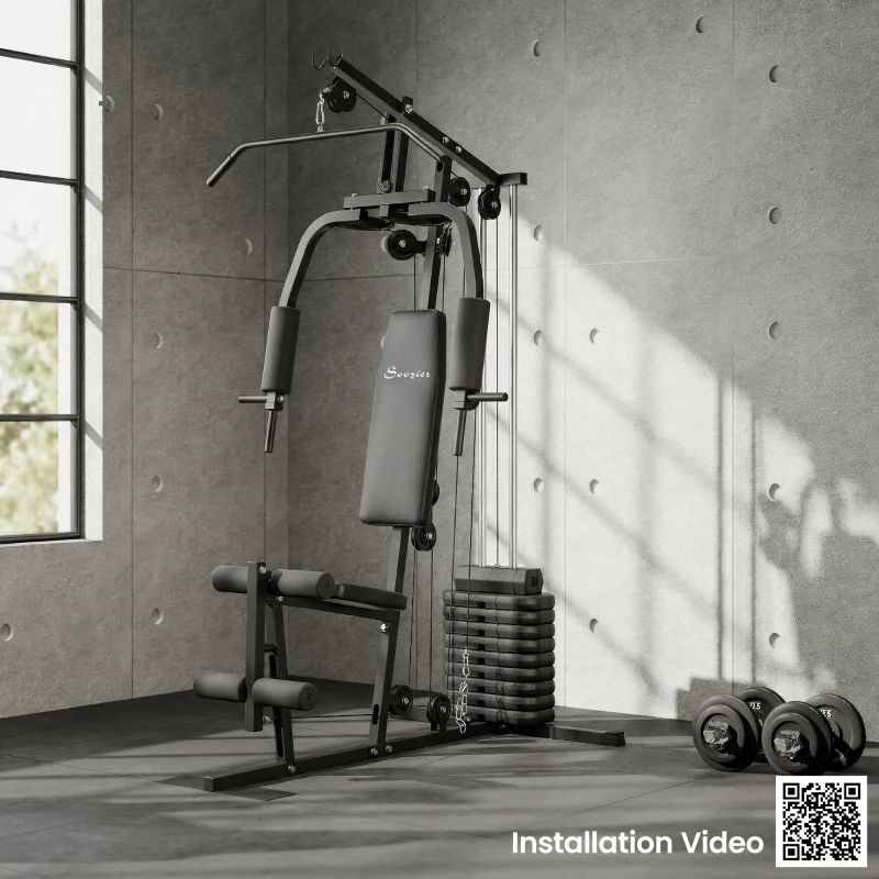 Soozier Home Gym Equipment, Multifunction Workout Machine with 99lbs Weight Stack for Back, Chest, Arm, Legs, and Full Body Workout