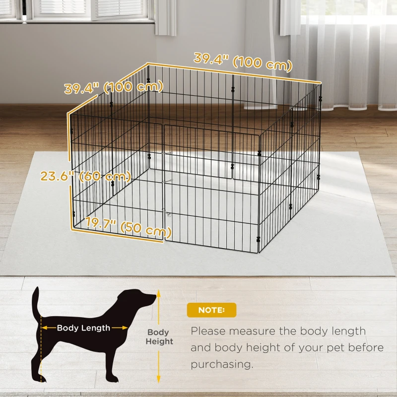 PawHut Foldable Metal Exercise Dog Playpen, Expandable Pet Fence Indoor Outdoor Use for Small Dogs, 20" x 24", 8 Panels, Black