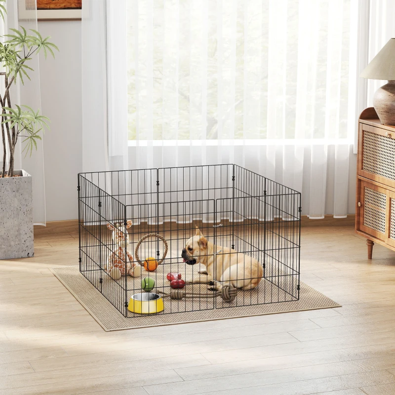 PawHut Foldable Metal Exercise Dog Playpen, Expandable Pet Fence Indoor Outdoor Use for Small Dogs, 20" x 24", 8 Panels, Black
