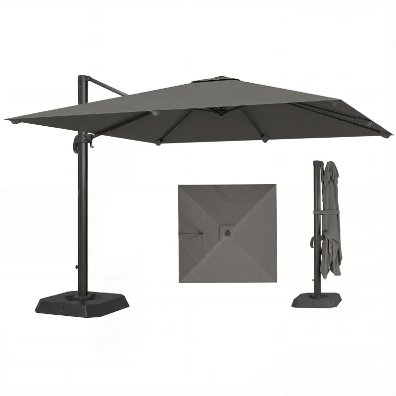 Outsunny 10 FT Patio Umbrella with Base, Outdoor Offset Cantilever Umbrella with Crank Handle and Tilt, 360° Rotation