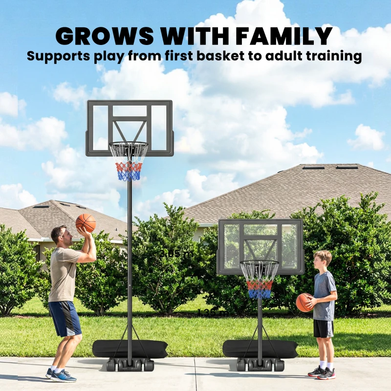 Soozier Basketball Hoop Stand Outdoor, 4.4–10 ft Single Hand Rotation Adjustable with Shatterproof Backboard & Weight Bag