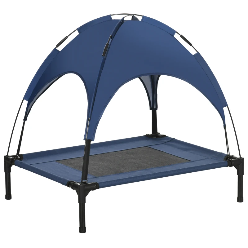 PawHut Elevated Portable Dog Cot Pet Bed with UV Protection Canopy Shade, 30 inch, Dark Blue