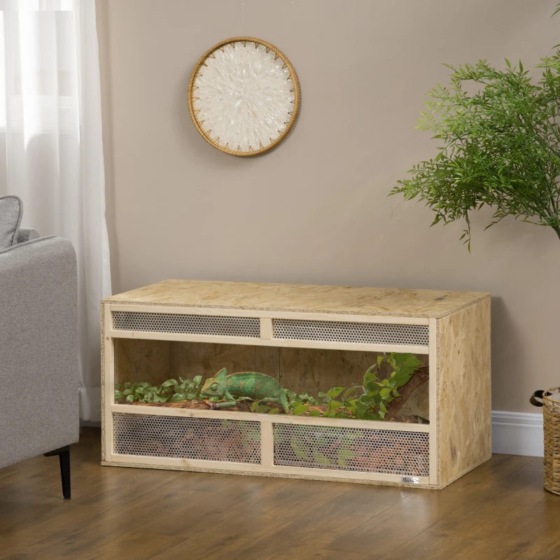PawHut Reptile Terrarium, 58 Gallon Reptile Tank with Sliding Doors, Breathable Mesh for Bearded Dragon, Lizards, Snake