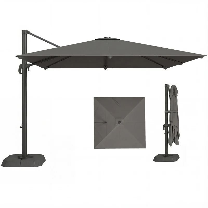 Outsunny 10 FT Patio Umbrella with Base, Outdoor Offset Cantilever Umbrella with Crank Handle and Tilt, 360° Rotation