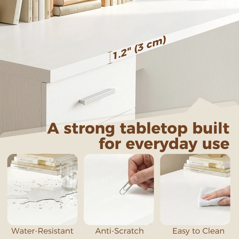 HOMCOM 140 cm Computer Desk with Adjustable Shelf Home Office Desk with Drawers and Cabinet White Wood Grain