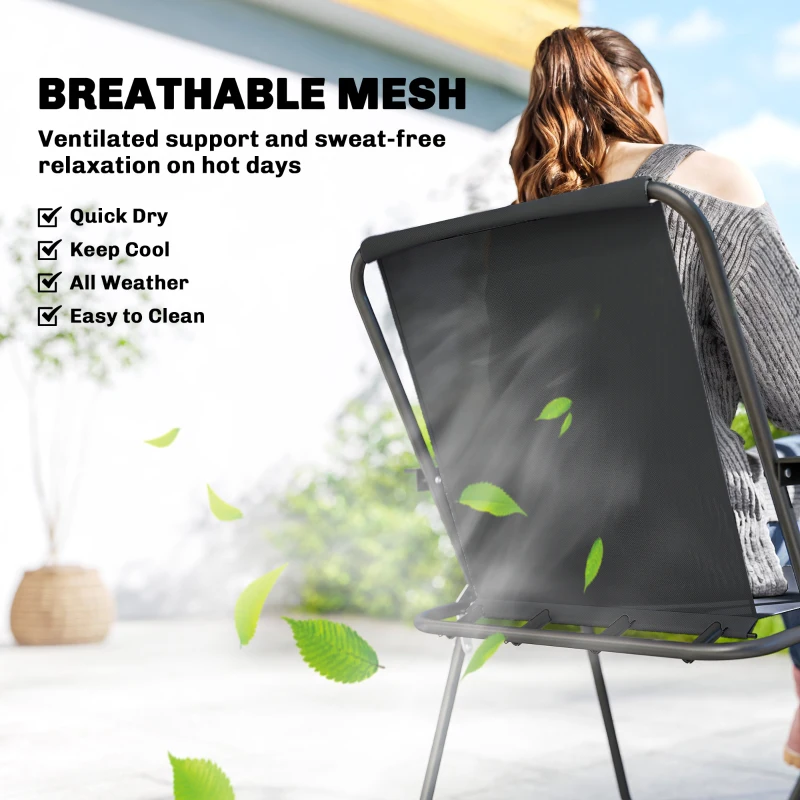 Outsunny 8 Piece Patio Table and Chairs Set with Folding Chairs, Tempered Glass Tabletop and Umbrella for Garden, Black