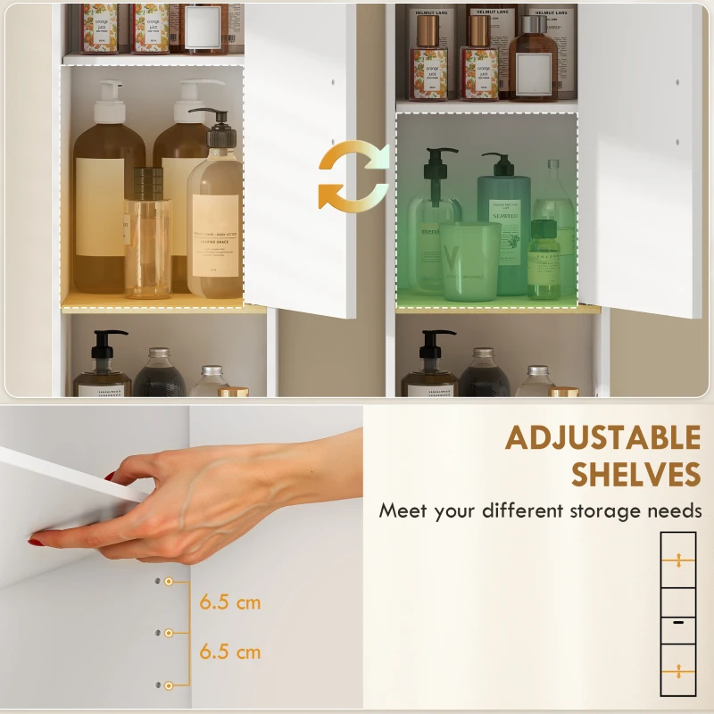 HOMCOM Tall Bathroom Storage Cabinet, Freestanding Bathroom Cabinet with Drawer, Adjustable Shelves, Open Compartment, White