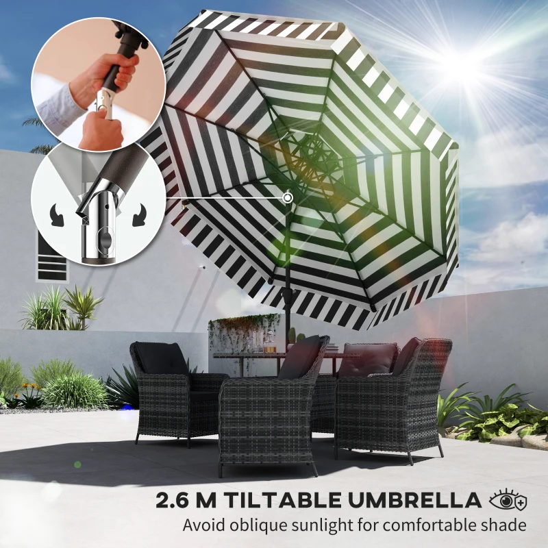Outsunny 8.6 ft Patio Umbrella, UPF 30+ Outdoor Market Table Umbrella Parasol with 2-Tier Vent, Crank, 8 Ribs, Tilt, Black