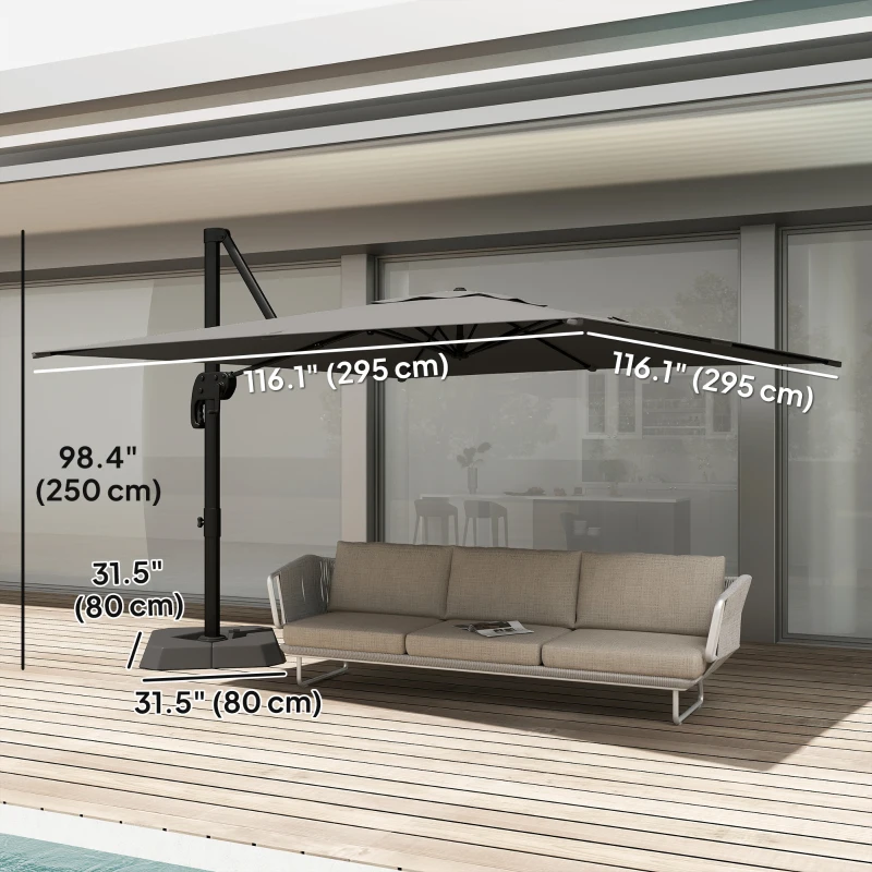 Outsunny 10 FT Patio Umbrella with Base, Outdoor Offset Cantilever Umbrella with Crank Handle and Tilt, 360° Rotation
