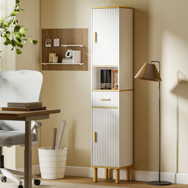 HOMCOM Tall Bathroom Storage Cabinet, Freestanding Bathroom Cabinet with Drawer, Adjustable Shelves, Open Compartment, White