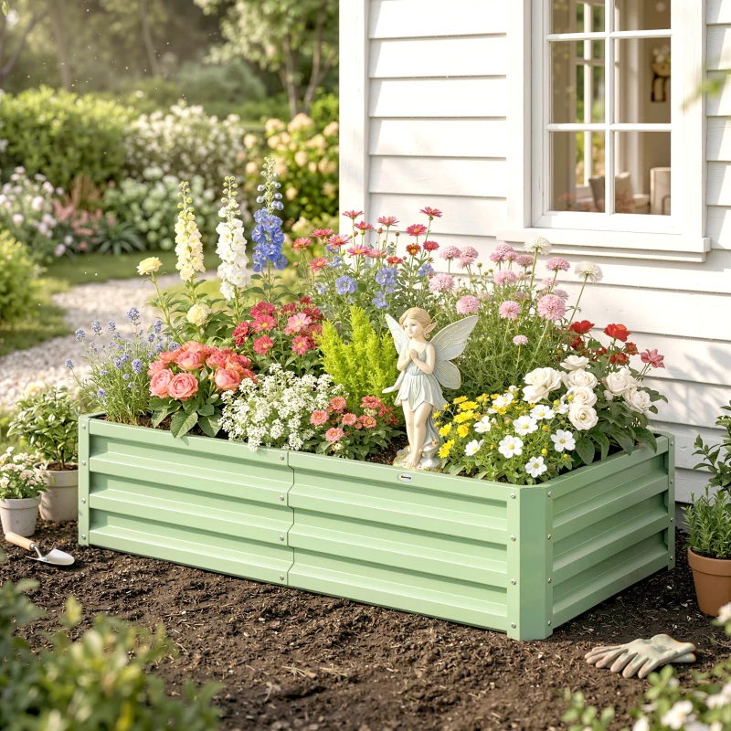 Outsunny Galvanized Raised Garden Bed, Outdoor Planter Box for Vegetables, Flowers, Herbs, 4' x 2' x 1', Light Green