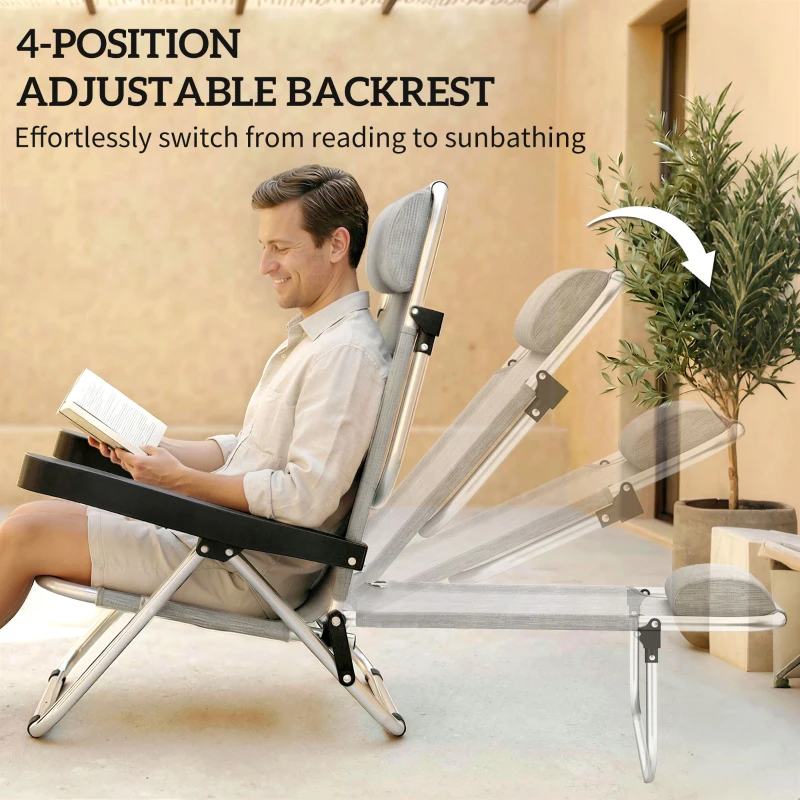 Outsunny Folding Beach Chair Set of 2, Reclining Backpack Beach Camping Chairs with 4-Position Adjustable Backrest