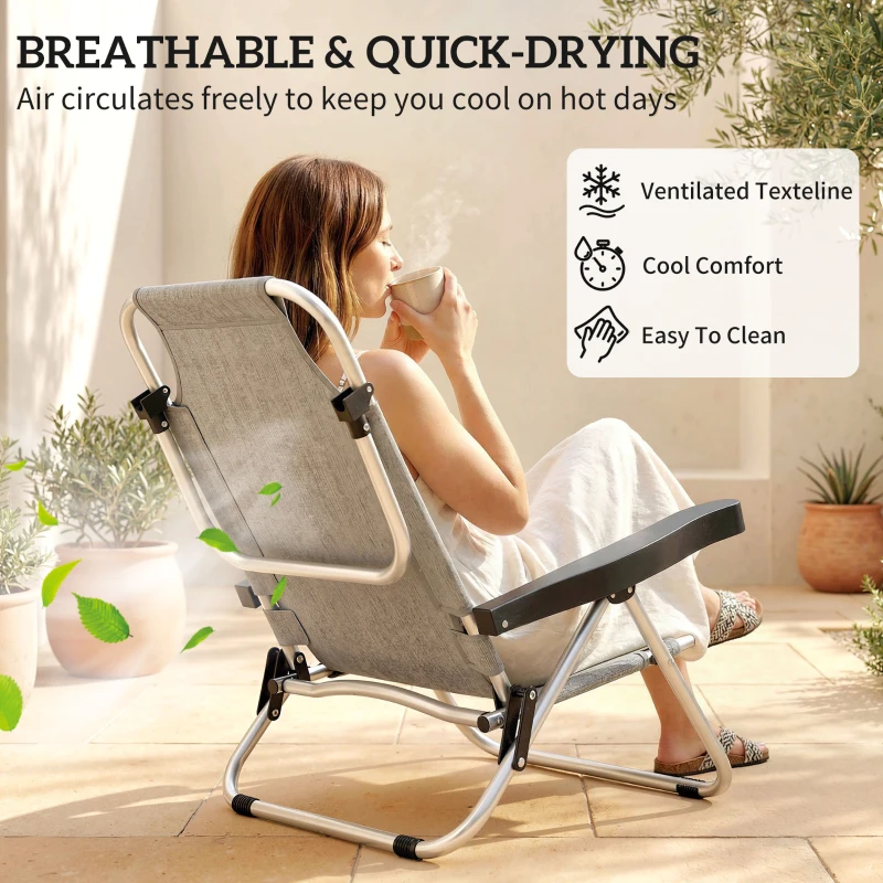 Outsunny Folding Beach Chair Set of 2, Reclining Backpack Beach Camping Chairs with 4-Position Adjustable Backrest