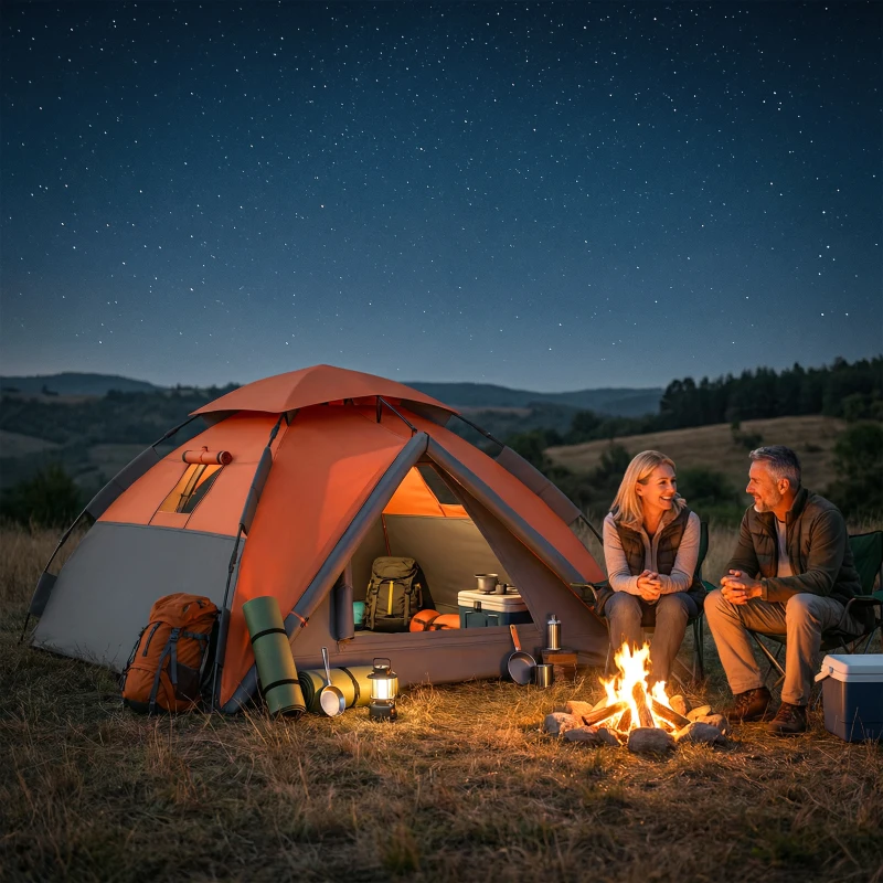 Outsunny Pop up Camping Tent, 3-4 Man Family Tent, 3000mm Waterproof, with Carry Bag and Top Hook, Dark Grey and Orange
