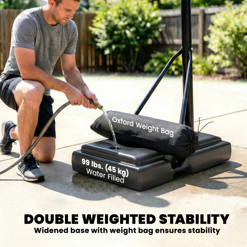 Soozier Basketball Hoop Stand Outdoor, 4.4–10 ft Single Hand Rotation Adjustable with Shatterproof Backboard & Weight Bag