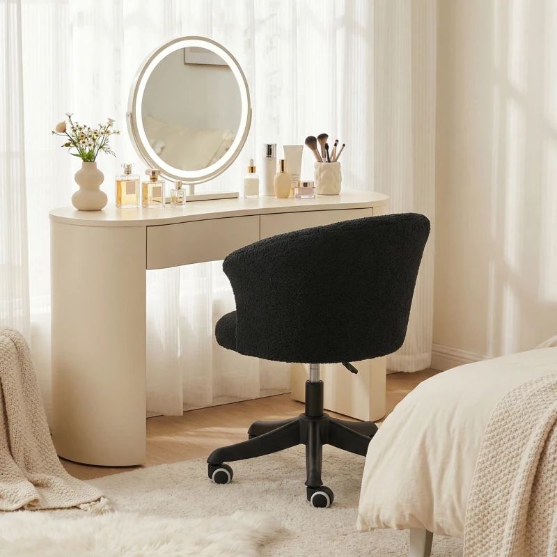 Vinsetto Armless Office Chair, Fluffy Computer Desk Chair with Adjustable Height, Swivel Wheels, Mid Back, Black