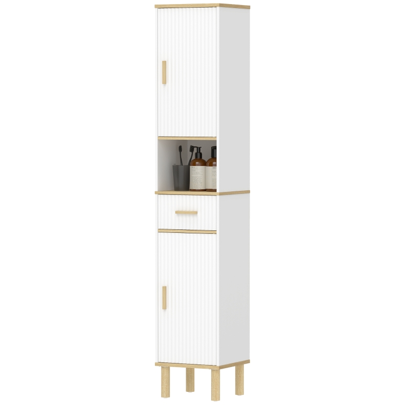 HOMCOM Tall Bathroom Storage Cabinet, Freestanding Bathroom Cabinet with Drawer, Adjustable Shelves, Open Compartment, White