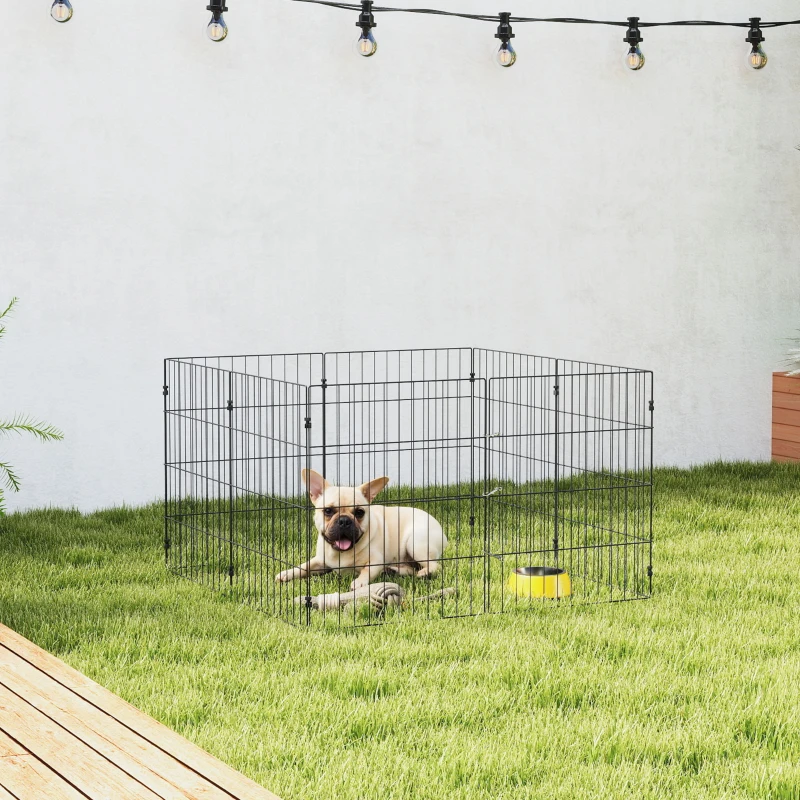 PawHut Foldable Metal Exercise Dog Playpen, Expandable Pet Fence Indoor Outdoor Use for Small Dogs, 20" x 24", 8 Panels, Black