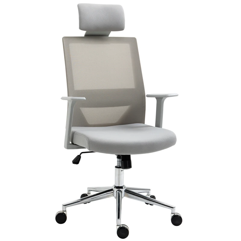 Vinsetto High Back Office Chair Swivel Task Chair with Lumbar Back Support, Breathable Mesh, and Adjustable Height, Headrest, Grey