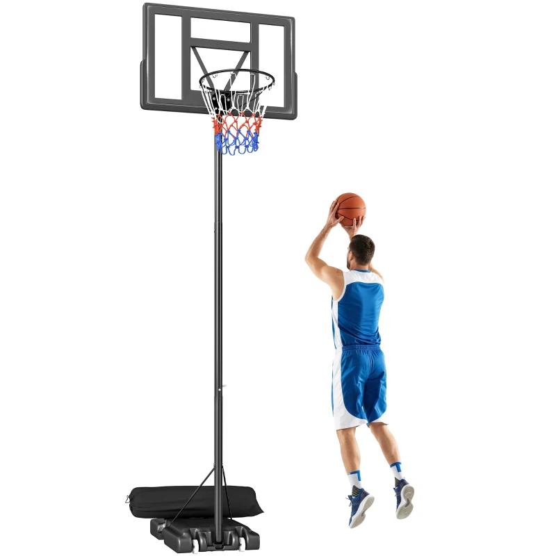 Soozier Basketball Hoop Stand Outdoor, 4.4–10 ft Single Hand Rotation Adjustable with Shatterproof Backboard & Weight Bag