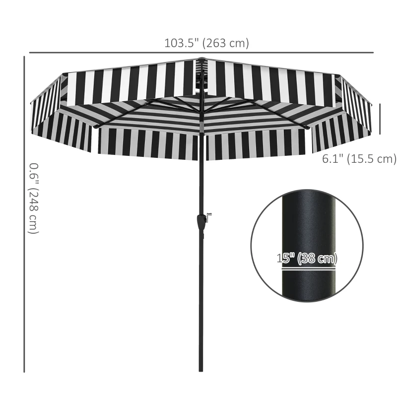 Outsunny 8.6 ft Patio Umbrella, UPF 30+ Outdoor Market Table Umbrella Parasol with 2-Tier Vent, Crank, 8 Ribs, Tilt, Black