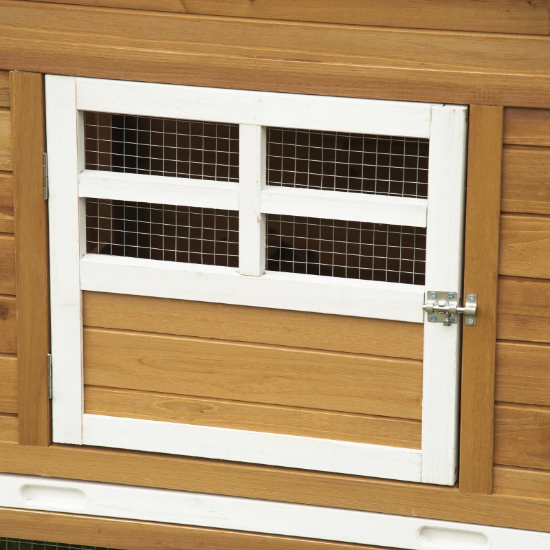 PawHut 79" Wooden Chicken Coop, Outdoor Hen House, Poultry Habitat with Removable Tray, Nesting Box, Run, Ramp, Brown