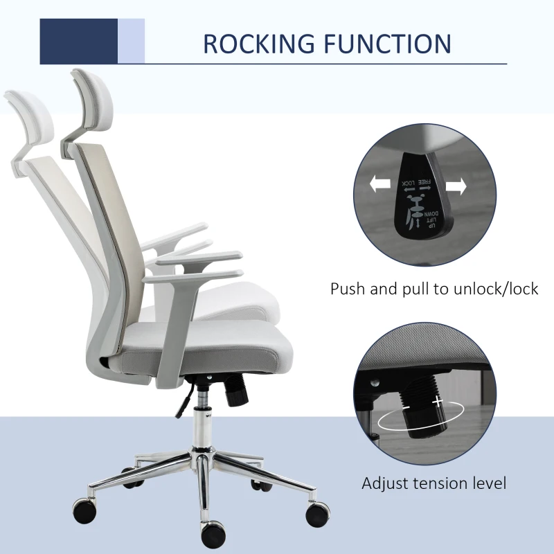 Vinsetto High Back Office Chair Swivel Task Chair with Lumbar Back Support, Breathable Mesh, and Adjustable Height, Headrest, Grey