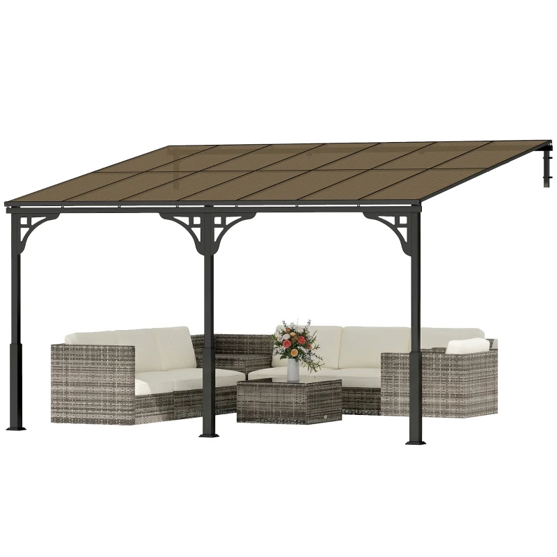 Outsunny 13' x 10' Lean to Gazebo, Hardtop Wall Mounted Outdoor Pergola with Polycarbonate Roof and Metal-Aluminium Frame