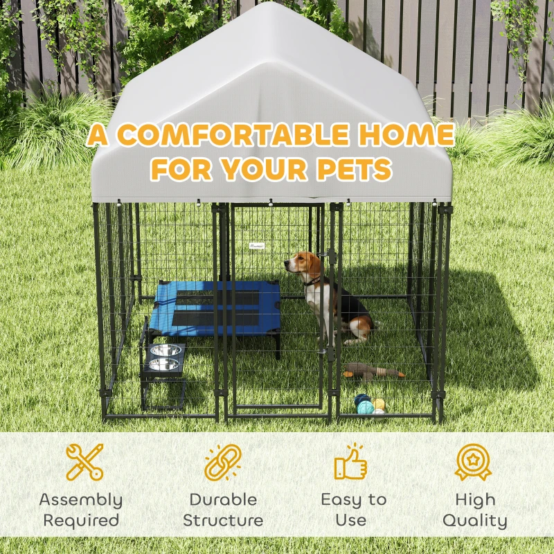 PawHut Outdoor Dog Kennel with Roof, 6' x 6' x 6' Heavy Duty Welded Wire Dog Playpen Enclosure with Escape-proof Lock