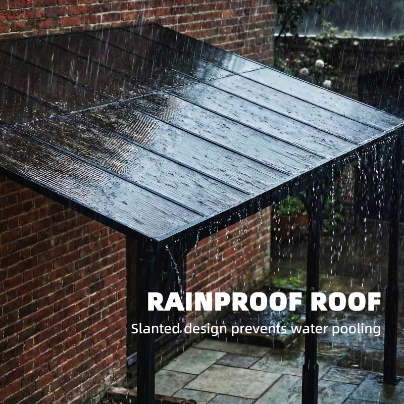Outsunny 13' x 10' Lean to Gazebo, Hardtop Wall Mounted Outdoor Pergola with Polycarbonate Roof and Metal-Aluminium Frame