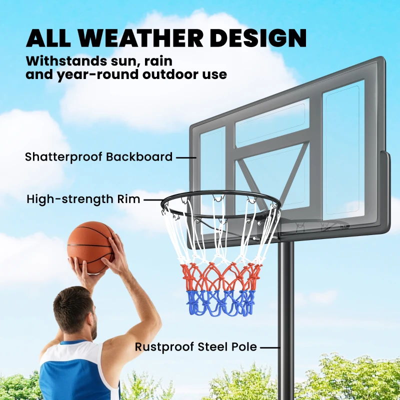 Soozier Basketball Hoop Stand Outdoor, 4.4–10 ft Single Hand Rotation Adjustable with Shatterproof Backboard & Weight Bag