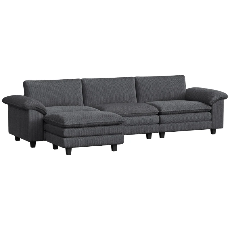 HOMCOM Sectional Sofa, L Shaped Sofa with Deep Seat, Movable Ottoman and Pillow-top Armrests, Dark Grey