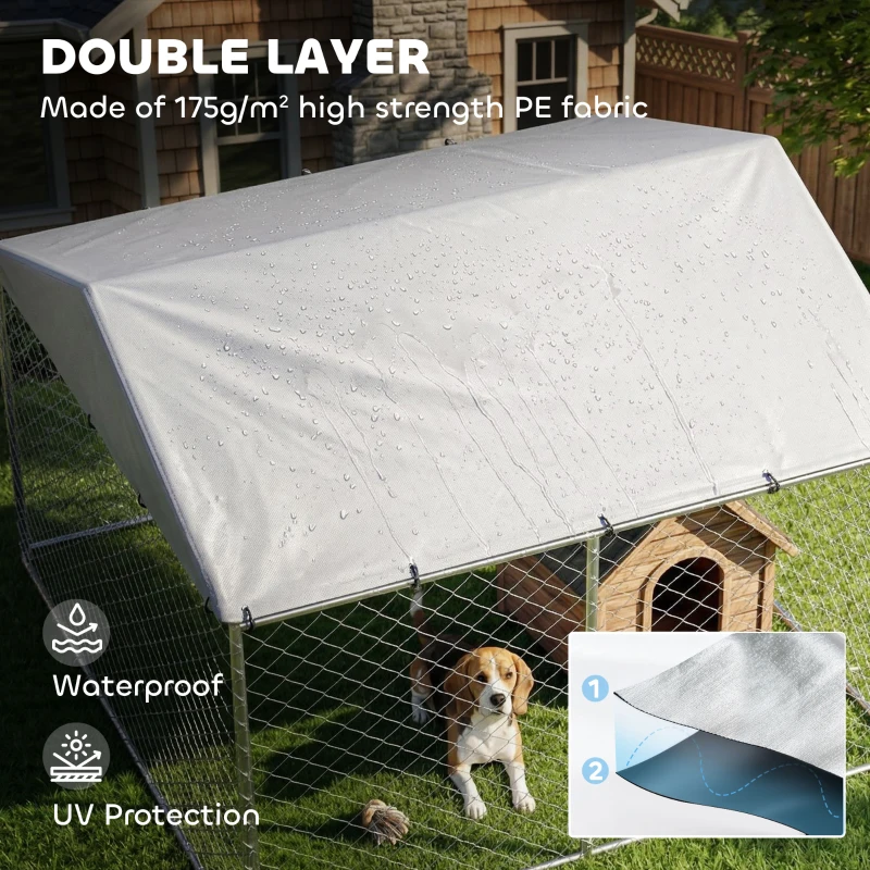 PawHut 7.5' x 7.5' x 5.6' Outdoor Dog Kennel Heavy Duty Galvanized Steel Chain Link with UV-resistant Roof, Silver