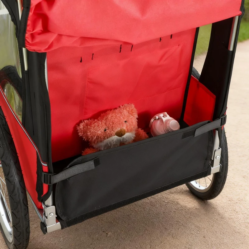 Aosom 2-Seat Child Bike Trailer for Kids with a Strong Steel Frame, 5-Point Safety Harnesses, & Comfortable Seat, Red