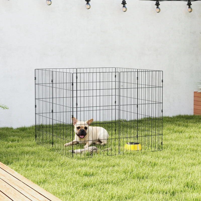 PawHut Foldable Metal Exercise Dog Playpen, Expandable Pet Fence for Small & Medium Dogs, 20" x 32", 8 Panels, Black