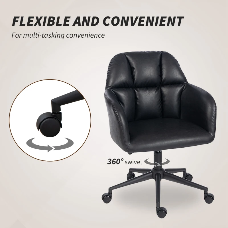 HOMCOM Swivel Office Chair, Faux Leather Desk Chair with Adjustable Height for Living Room, Bedroom, Study, Black