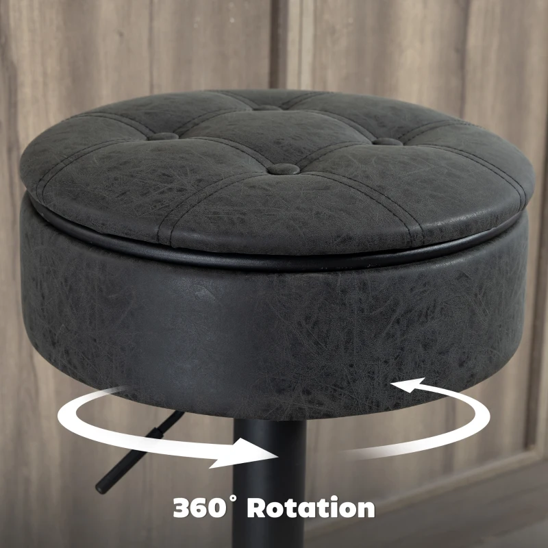 HOMCOM Set of 2 Barstools with Storage, Swivel Bar Stools with PU Leather Upholstered, Footrest, Steel Base, Black