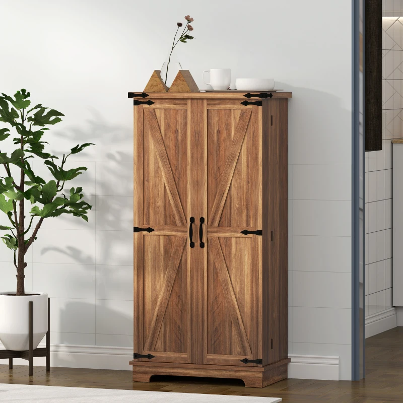 HOMCOM 47" Kitchen Pantry Storage Cabinet, Farmhouse Kitchen Pantry Cabinet with Adjustable Shelves and Door Shelves, Brown