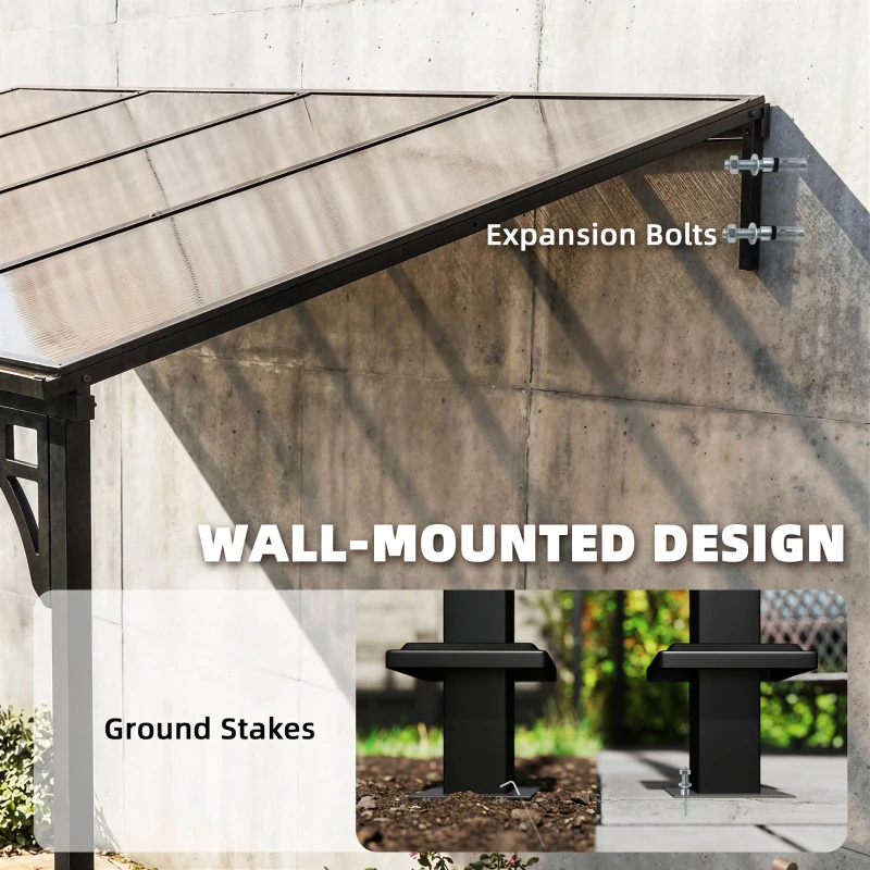 Outsunny 13' x 10' Lean to Gazebo, Hardtop Wall Mounted Outdoor Pergola with Polycarbonate Roof and Metal-Aluminium Frame