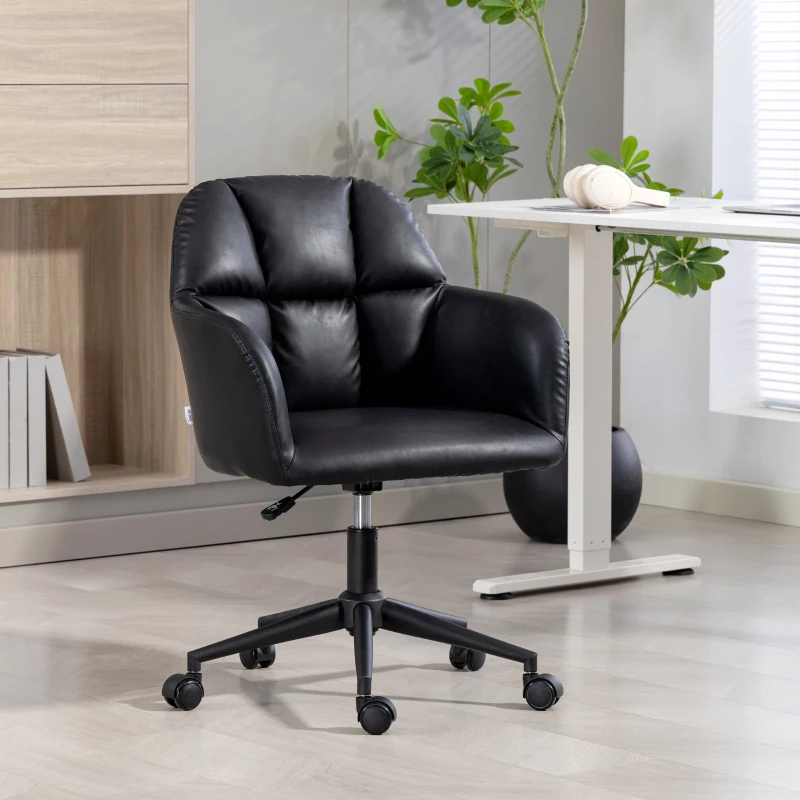HOMCOM Swivel Office Chair, Faux Leather Desk Chair with Adjustable Height for Living Room, Bedroom, Study, Black