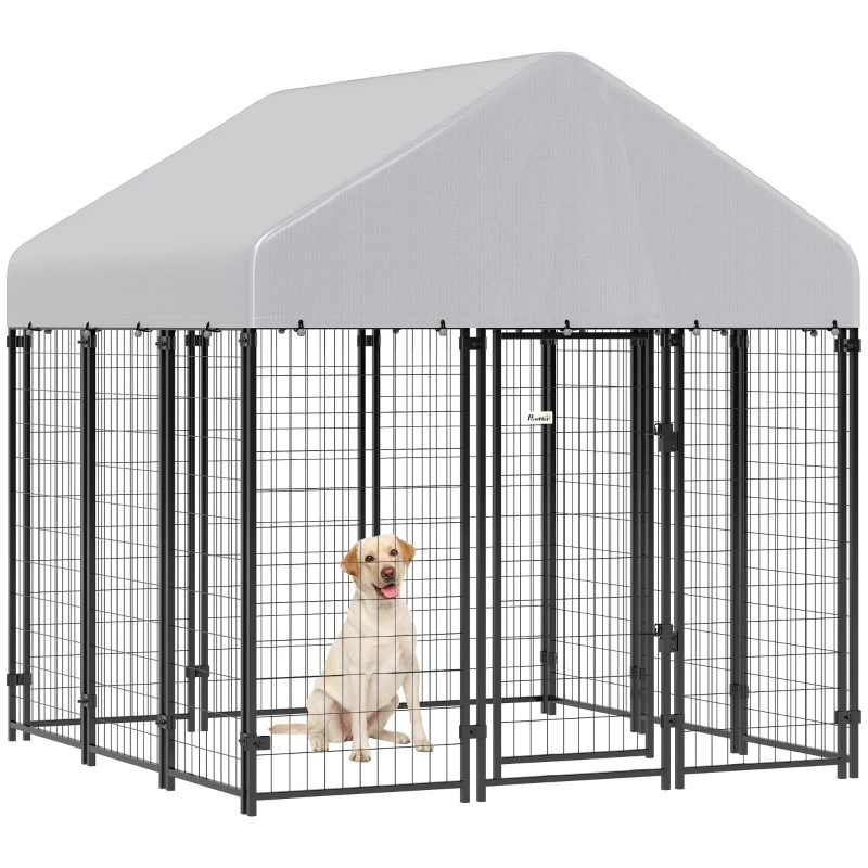 PawHut Outdoor Dog Kennel with Roof, 6' x 6' x 6' Heavy Duty Welded Wire Dog Playpen Enclosure with Escape-proof Lock