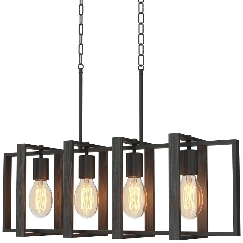 HOMCOM Farmhouse Kitchen Island Lighting, Linear Pendant Light with 4 Rotatable Frames and Adjustable Height, Black