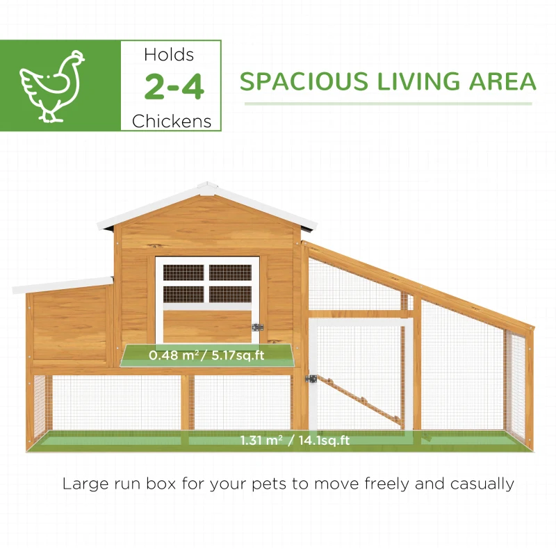 PawHut 79" Wooden Chicken Coop, Outdoor Hen House, Poultry Habitat with Removable Tray, Nesting Box, Run, Ramp, Brown