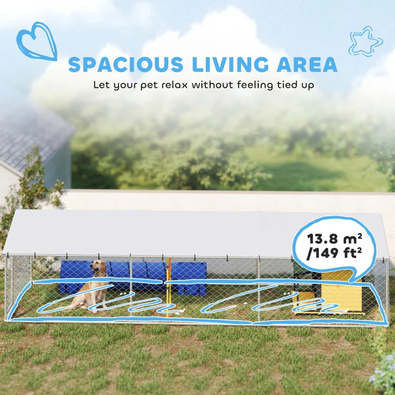 PawHut 19.7' x 7.5' x 4.9' Outdoor Dog Kennel Heavy Duty Galvanized Steel Chain Link with UV-resistant Roof, Silver