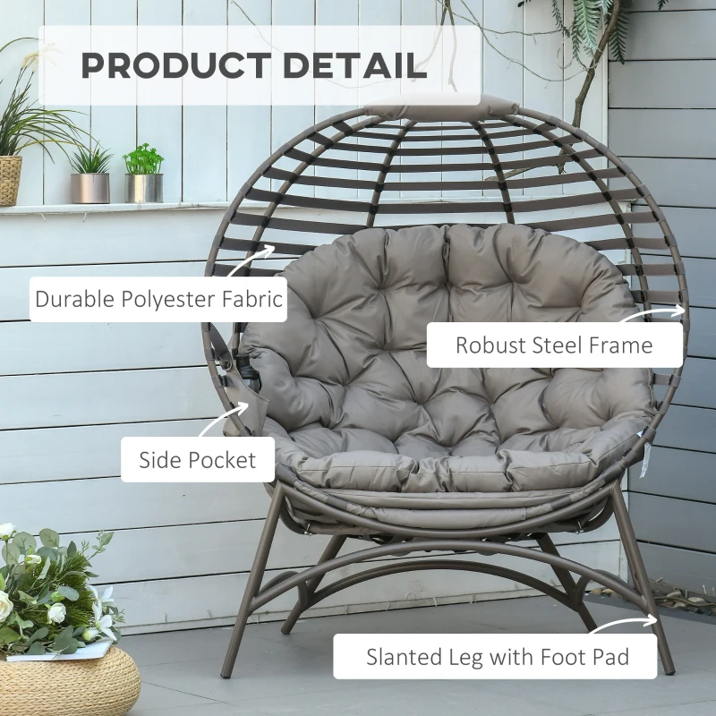 Outsunny Egg Chair, Patio Lounge Chair, Foldable Basket Chair with Large Seat Cushion, Side Pocket, Sand